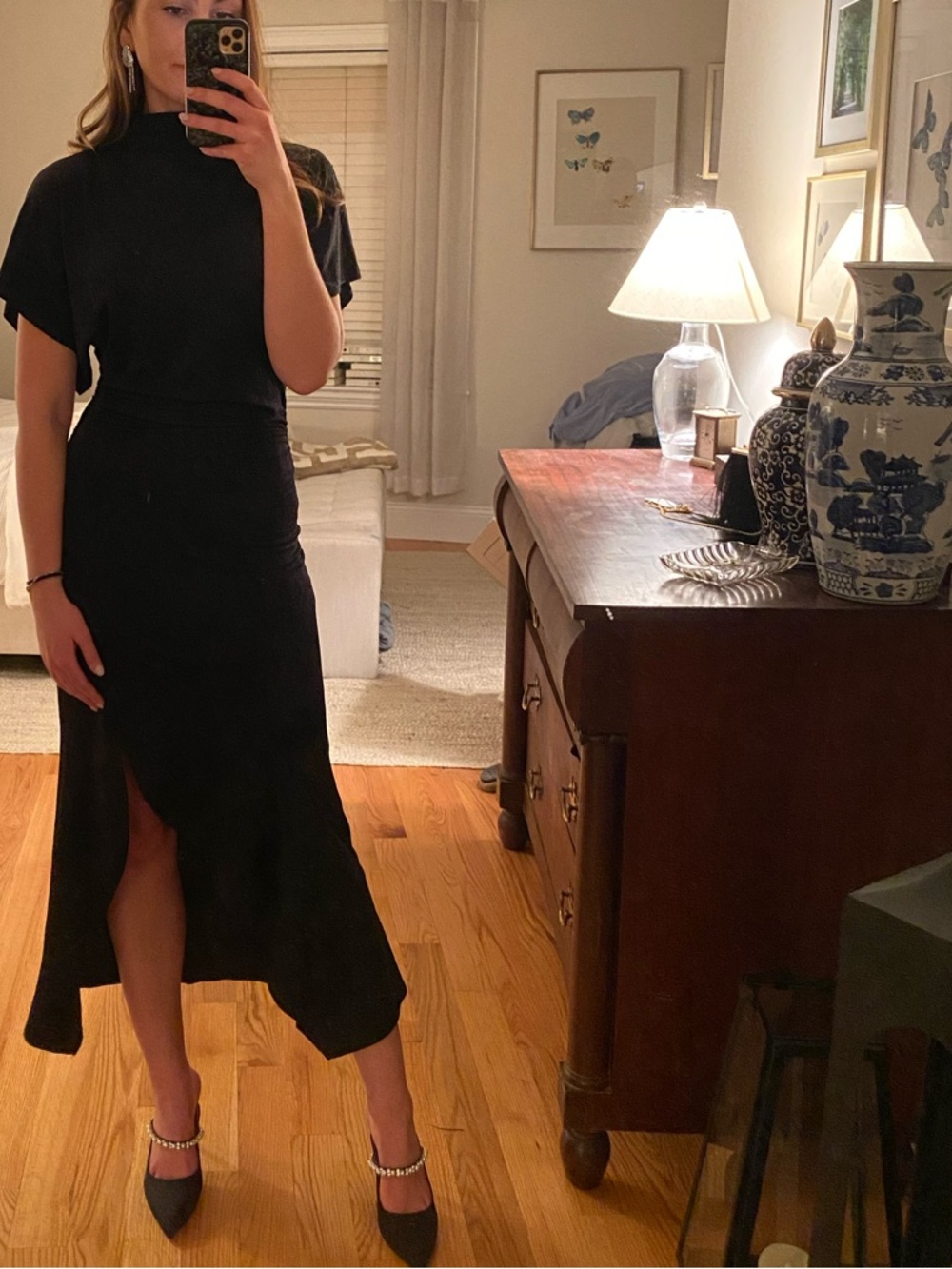 Zara Black High-Neck Short Sleeve Midi Dress